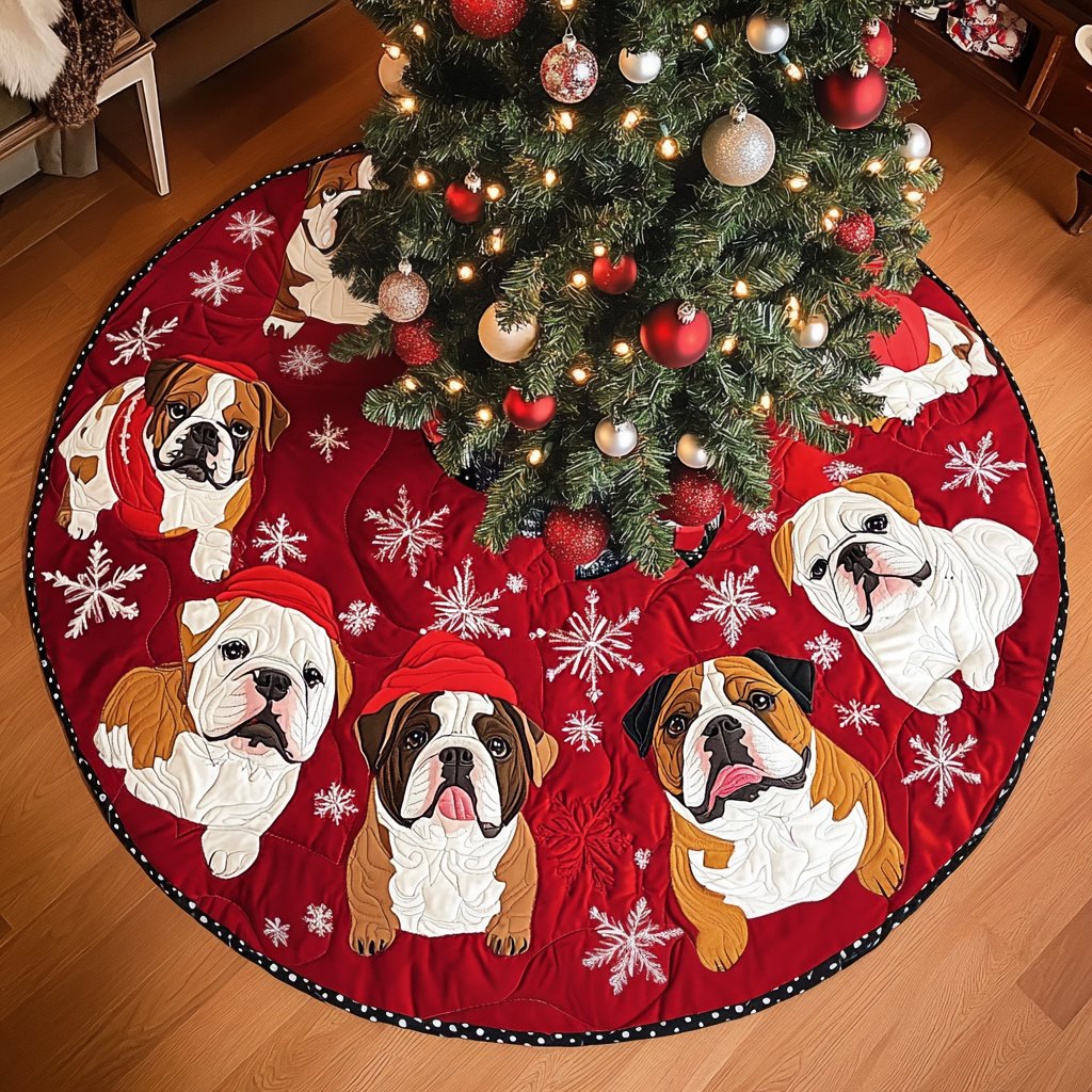 Merry Bulldog Moments Christmas Tree Skirt