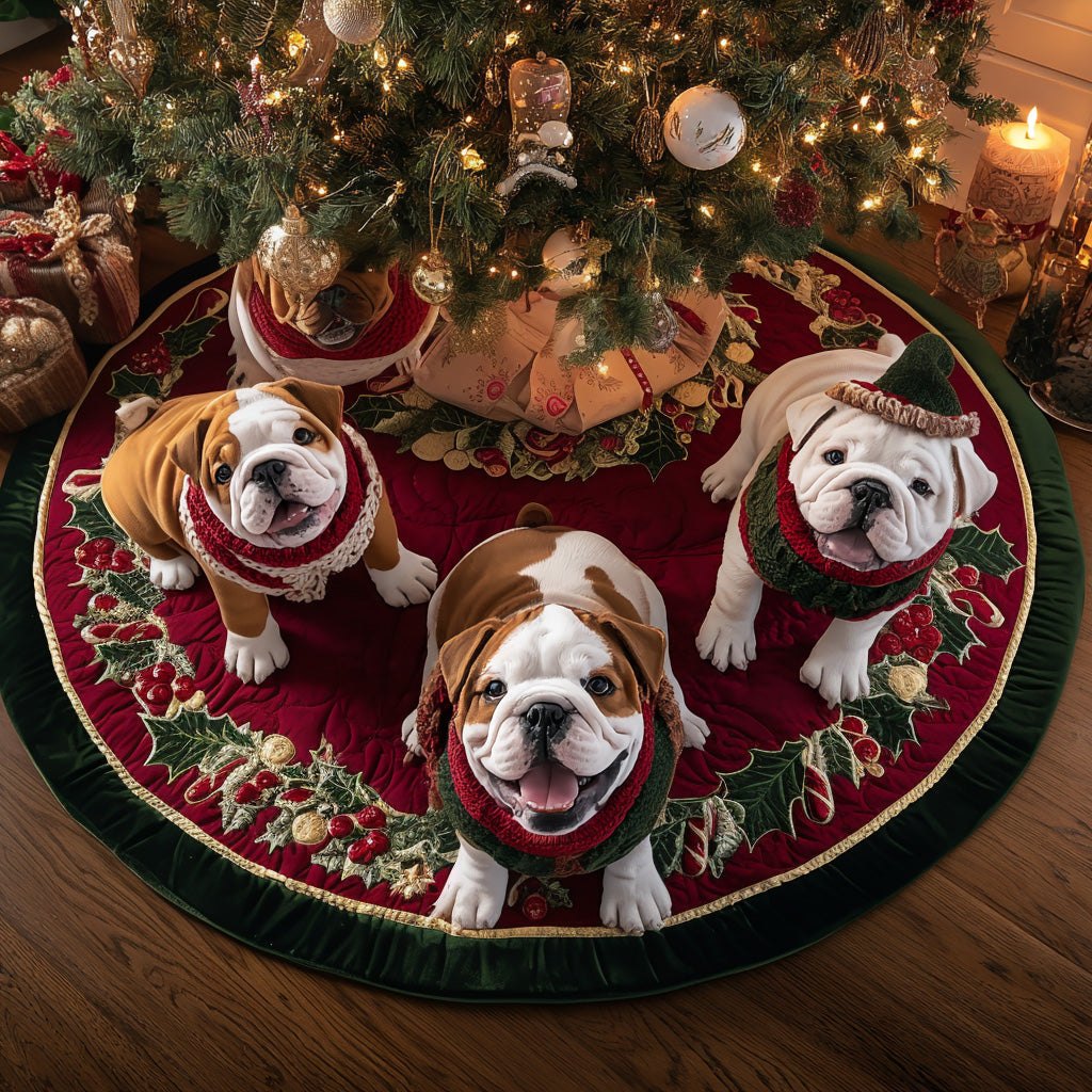 Merry Bulldog Night Christmas Tree Skirt
