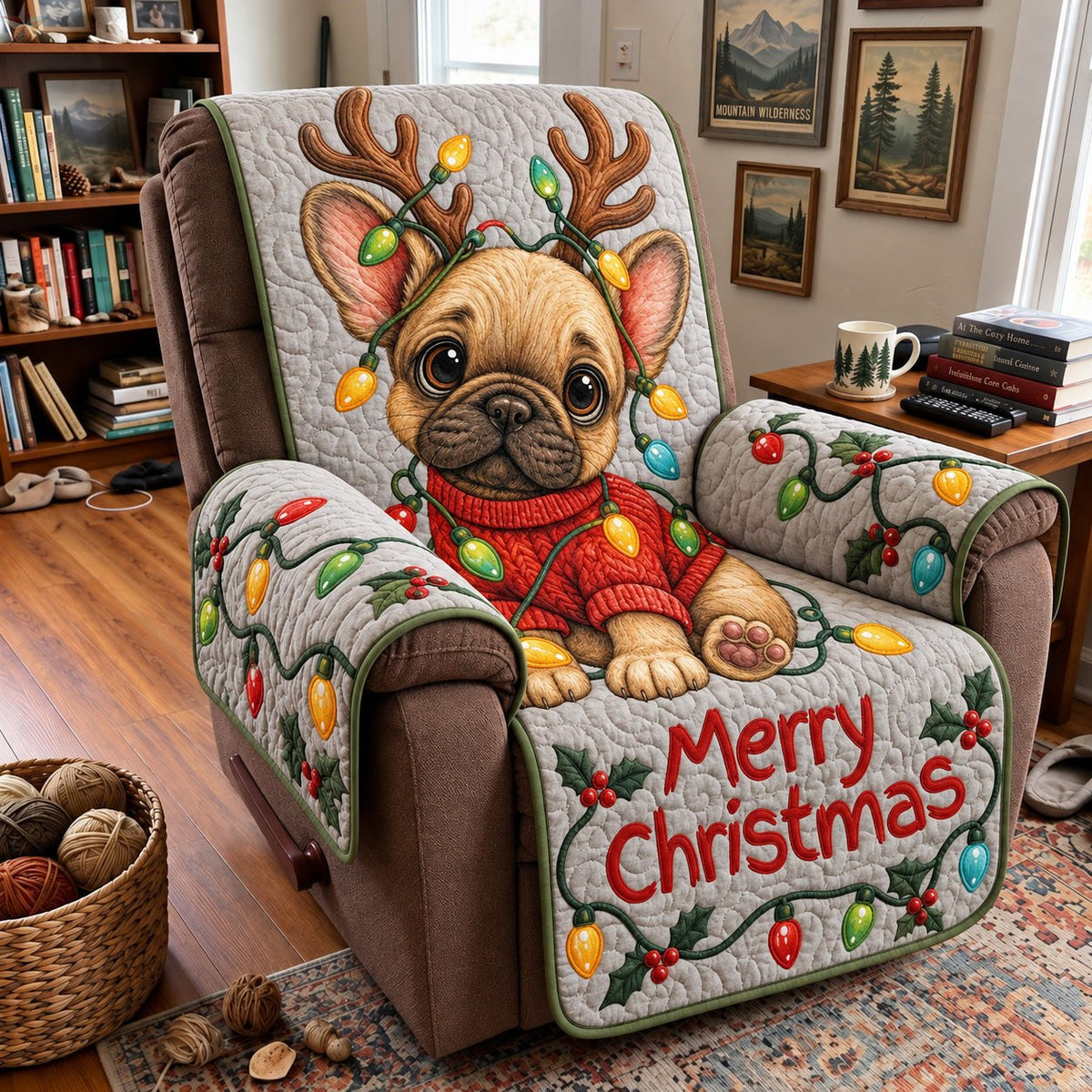 Merry Christmas Frenchie Sofa Cover