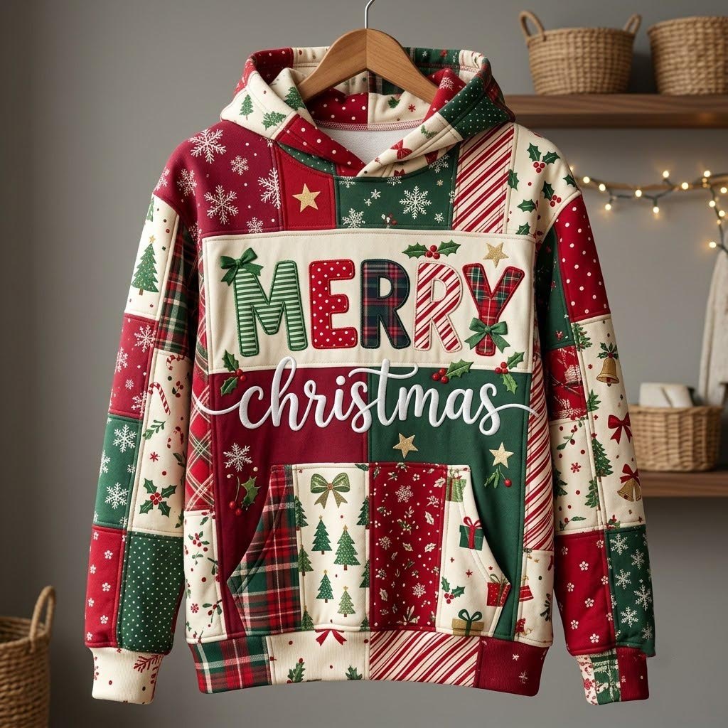 Merry Christmas Stripes and Gifts hoodie, all-over print