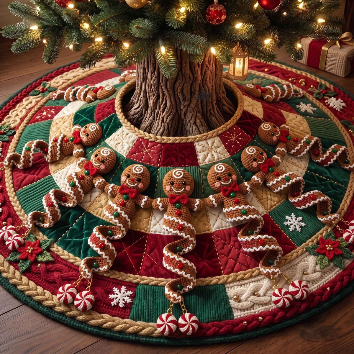 Gingerbread And Peppermint Christmas Tree Skirt