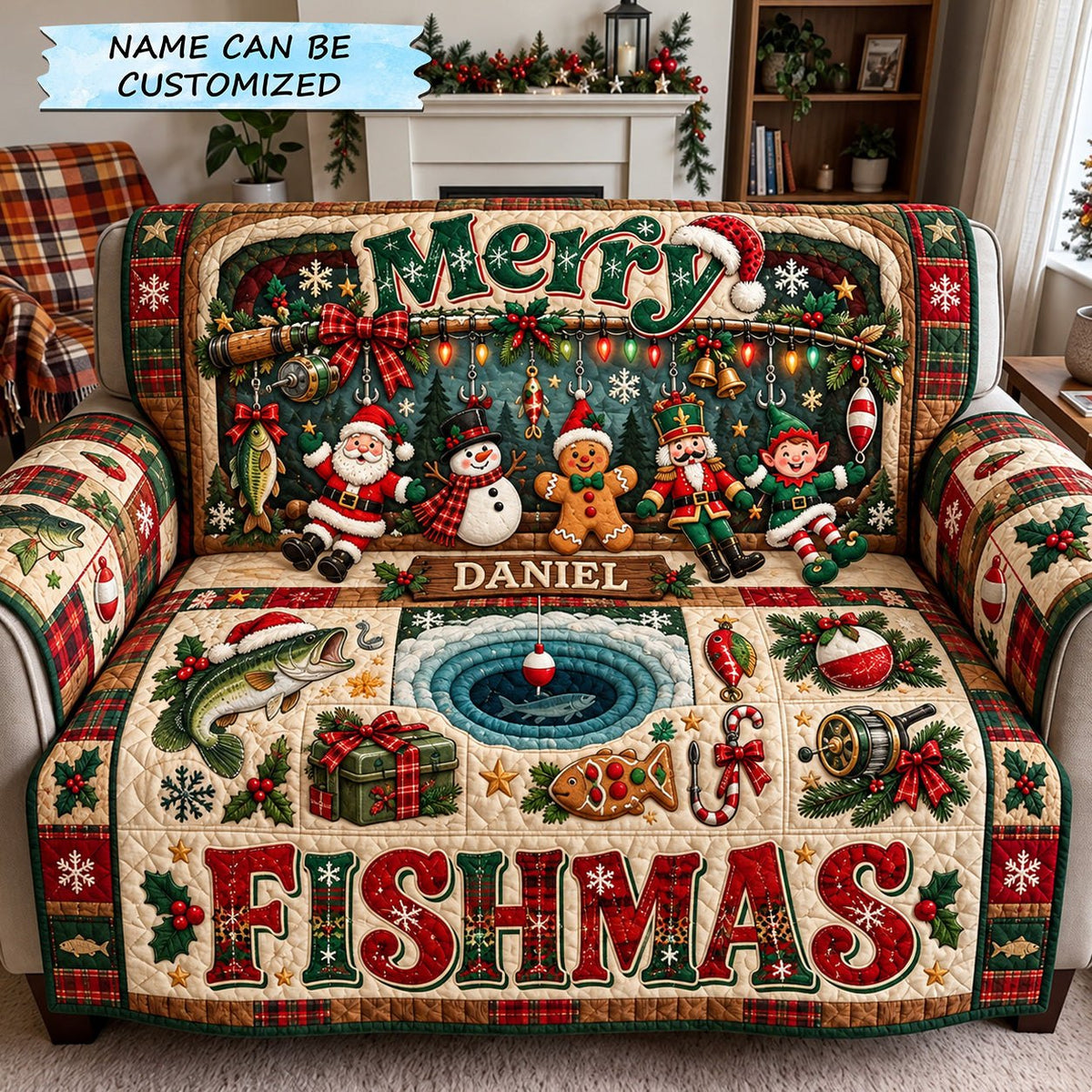 Merry Fishmas Fishing Crew Sofa Cover