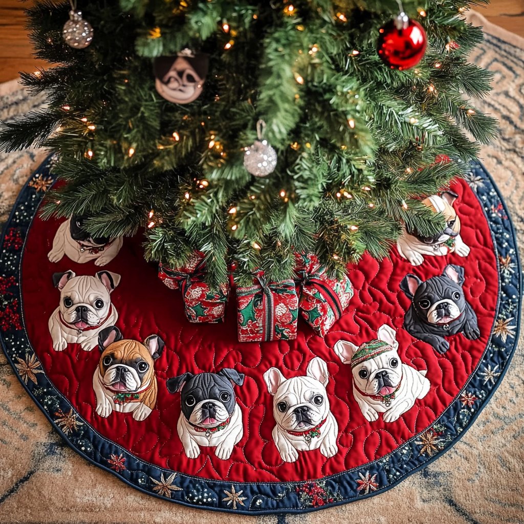 Merry French Bulldog Christmas Tree Skirt