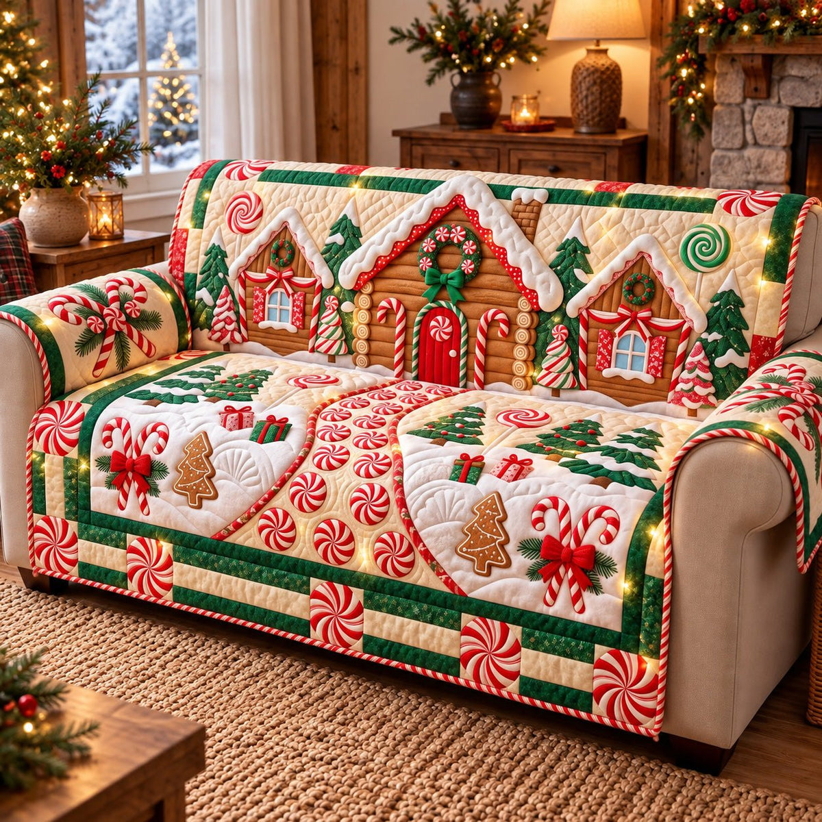 Merry Gingerbread Village Sofa Cover