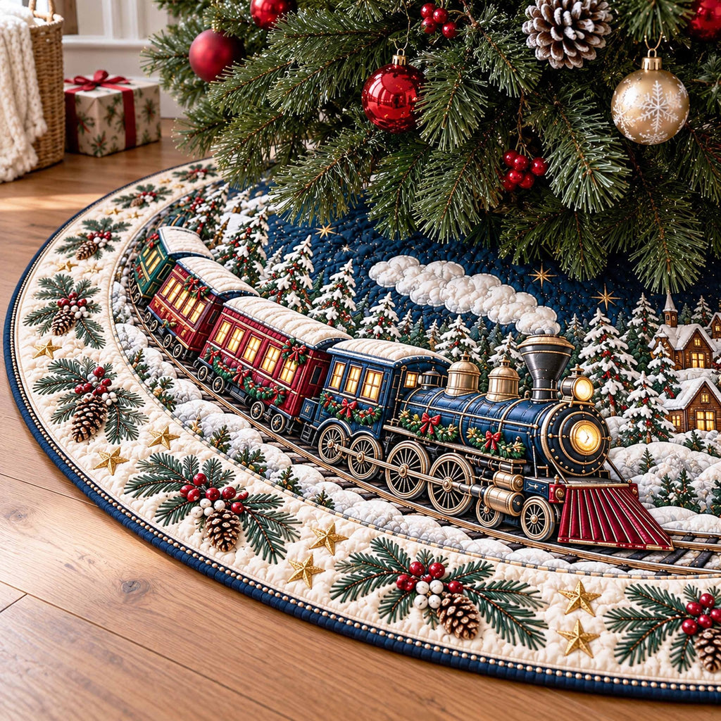 Merry Locomotive Christmas Tree Skirt
