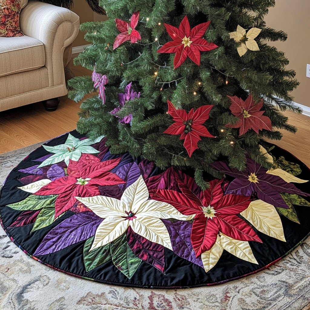 Merry Poinsettia Christmas Tree Skirt