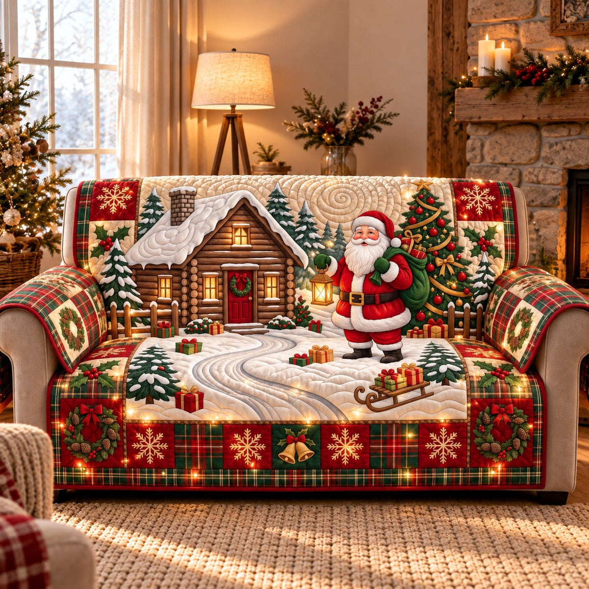 Merry Santa Lodge Sofa Cover
