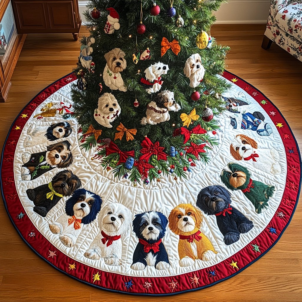 Merry Shih Tzu Wishes Christmas Tree Skirt