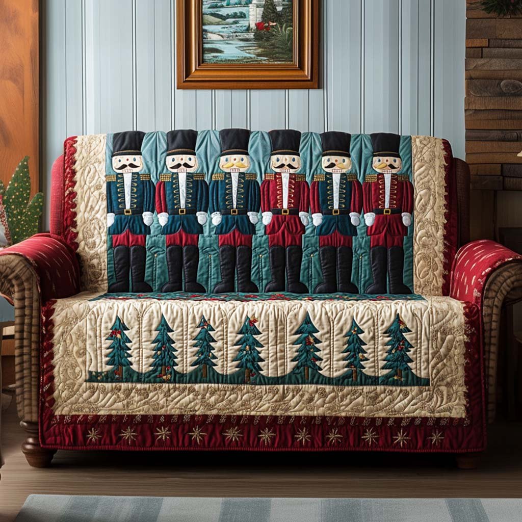 Nutcrackers Above Green Pine Trees Sofa Cover