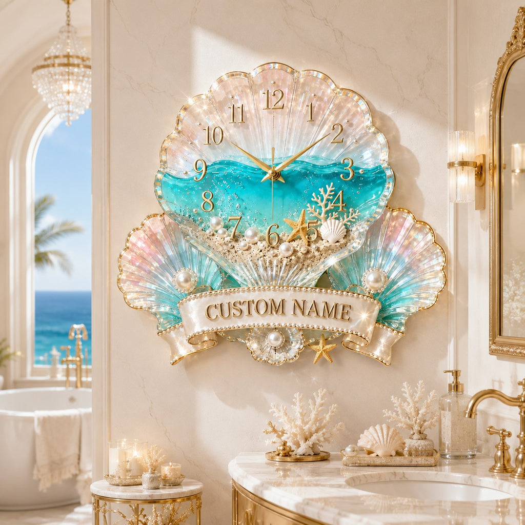 Seashell Custom Name Wall Clock — personalized with a custom name