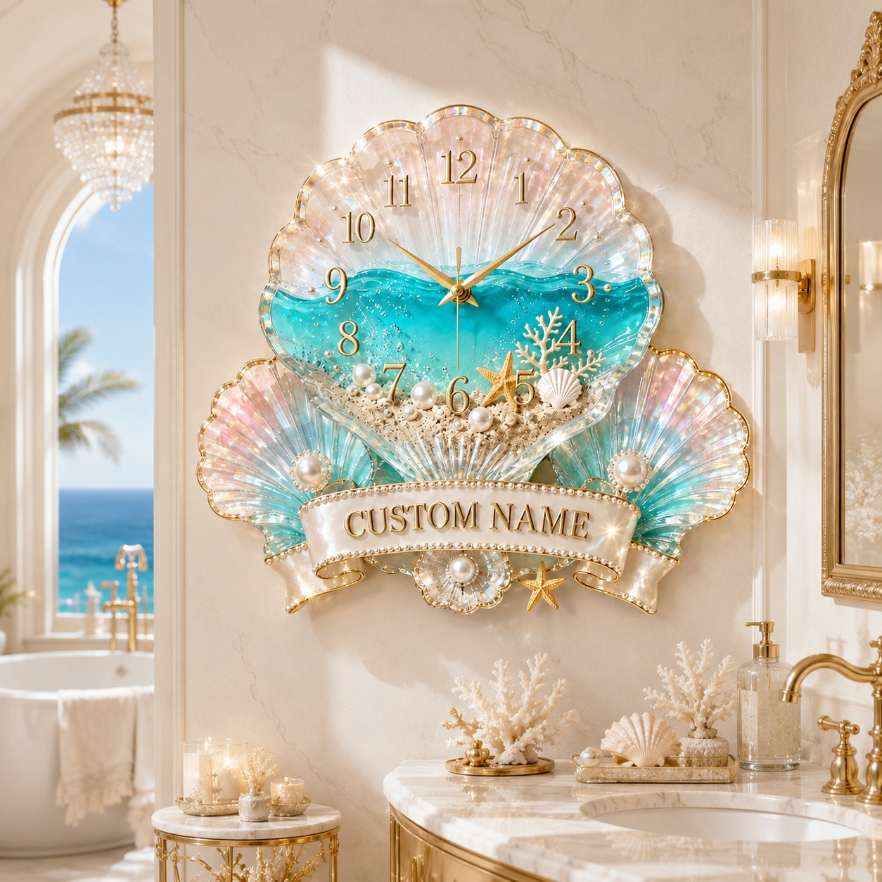 Seashell Custom Name Wall Clock — personalized with a custom name