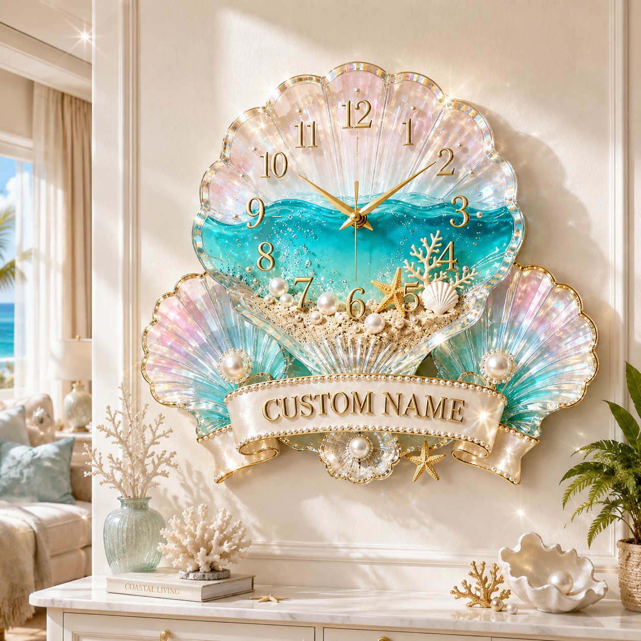 Seashell Custom Name Wall Clock — personalized with a custom name