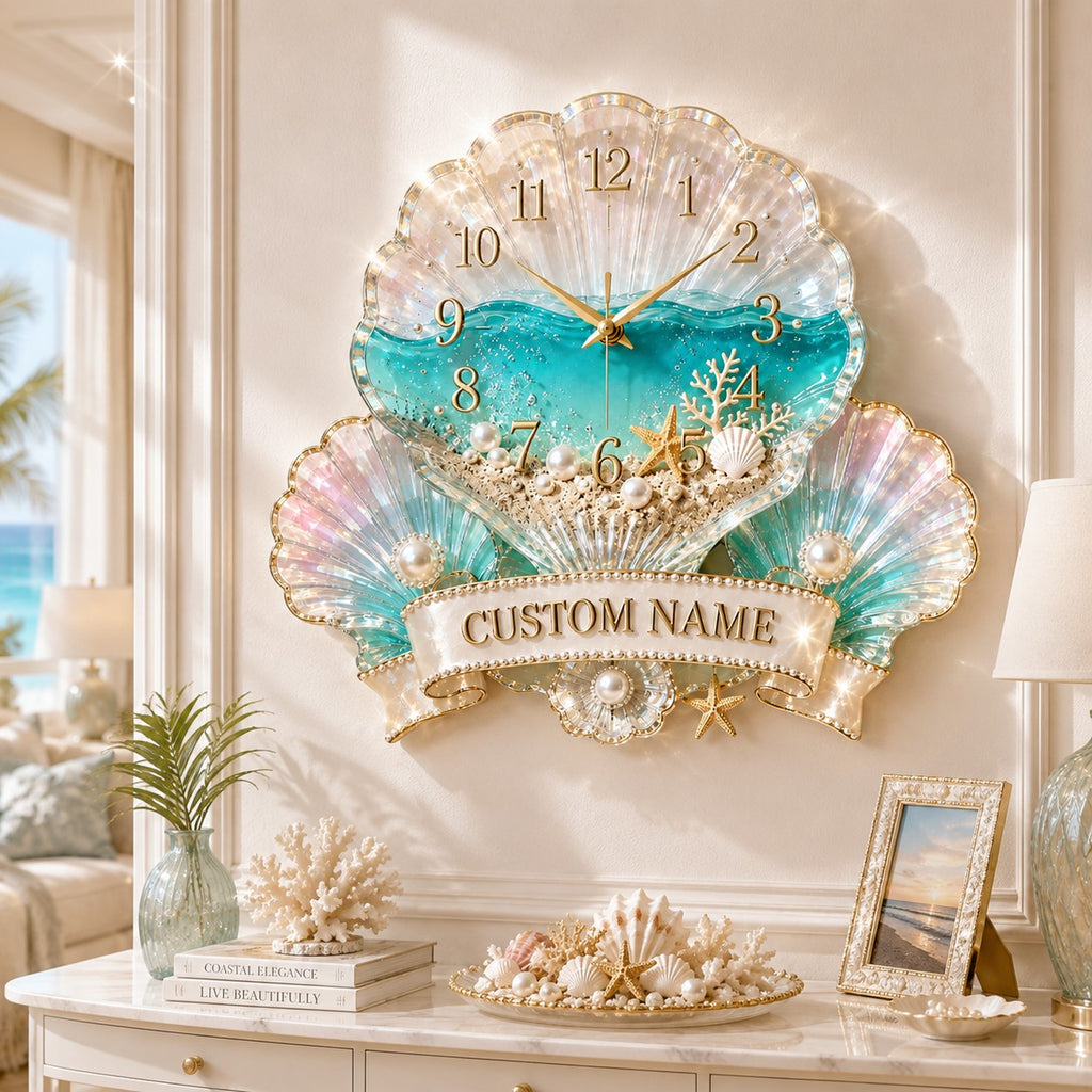 Seashell Custom Name Wall Clock — personalized with a custom name