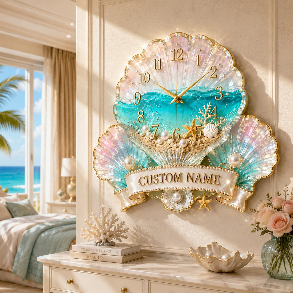 Seashell Custom Name Wall Clock — personalized with a custom name