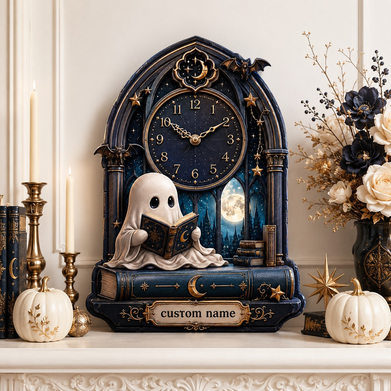 Personalized gothic ghost wall clock — personalized with a custom name