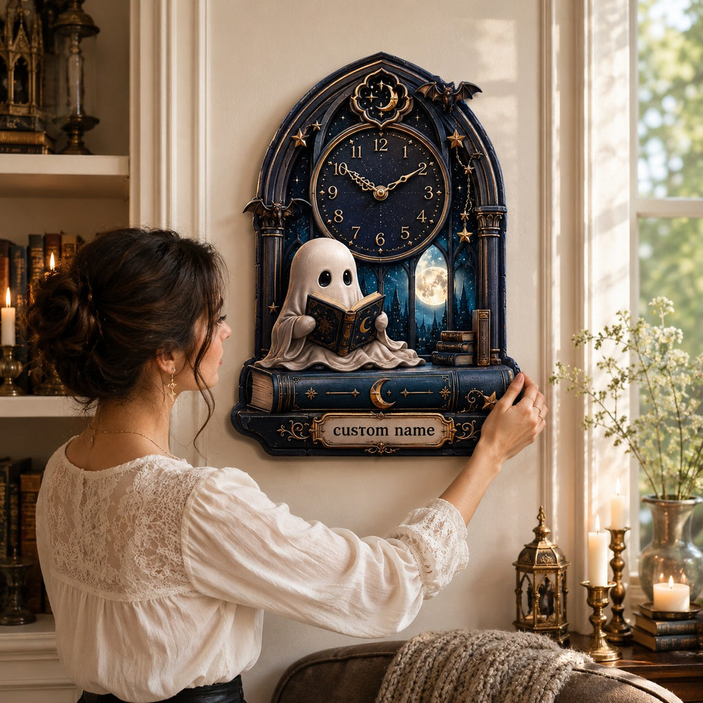 Personalized gothic ghost wall clock — personalized with a custom name
