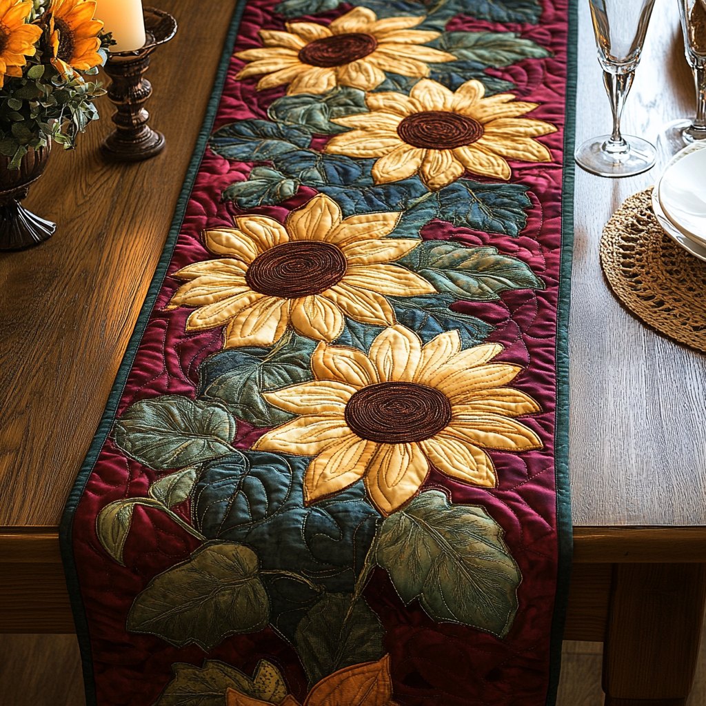 Sunflower on Burgundy Ground Table Runner