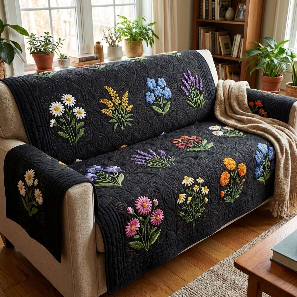 Midnight Flower Field Sofa Cover