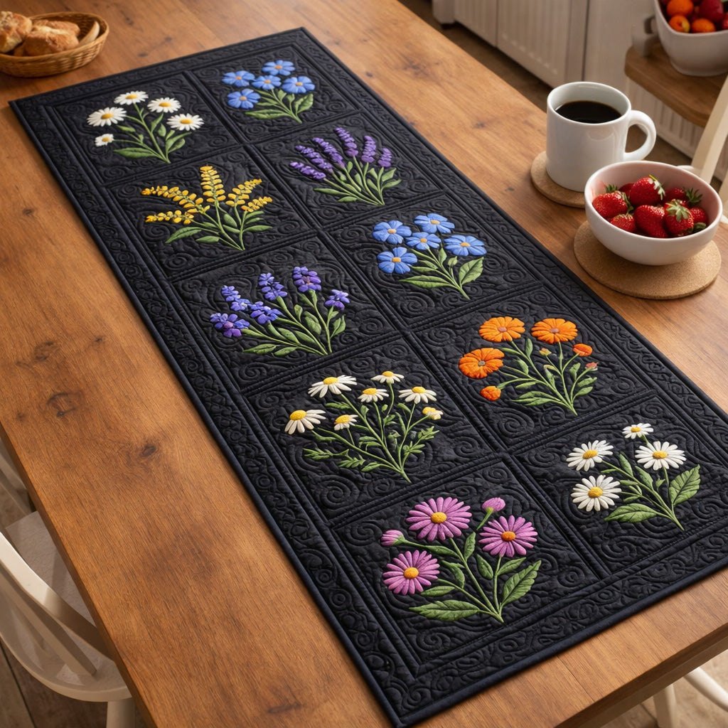 Midnight Flower Field Table Runner