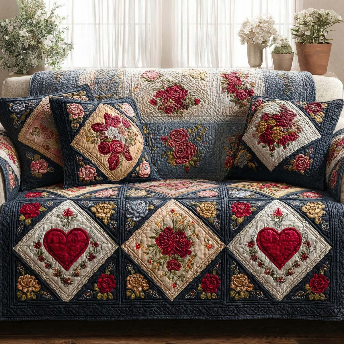 Midnight Garden Heart Sofa Cover