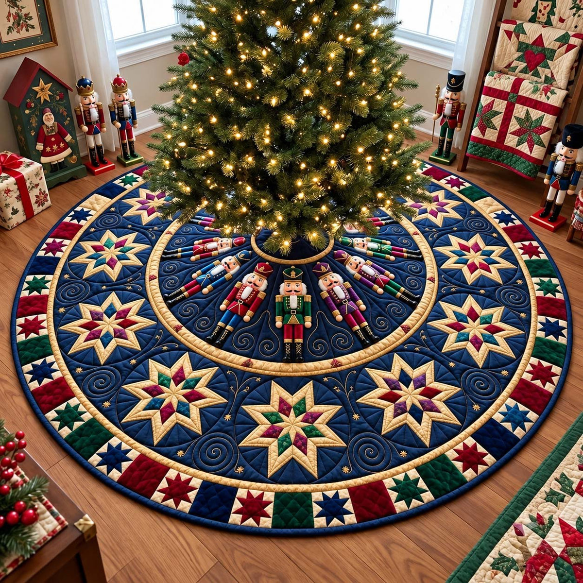 Midnight Nutcracker Stars Christmas Tree Skirt