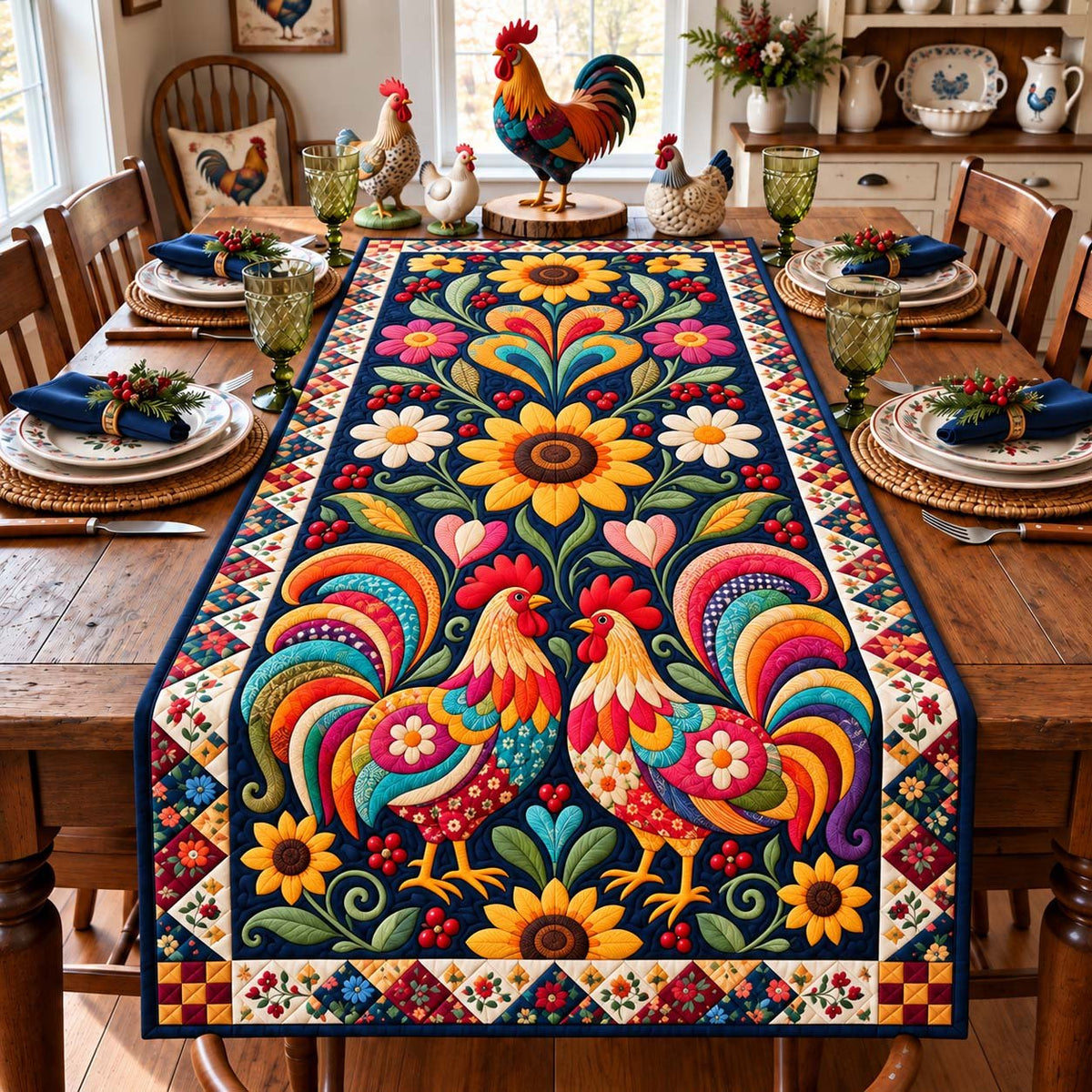 Midnight Rooster Bloom Table Runner