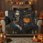 Skeleton Hand Holding a Carved Pumpkin Sofa Cover