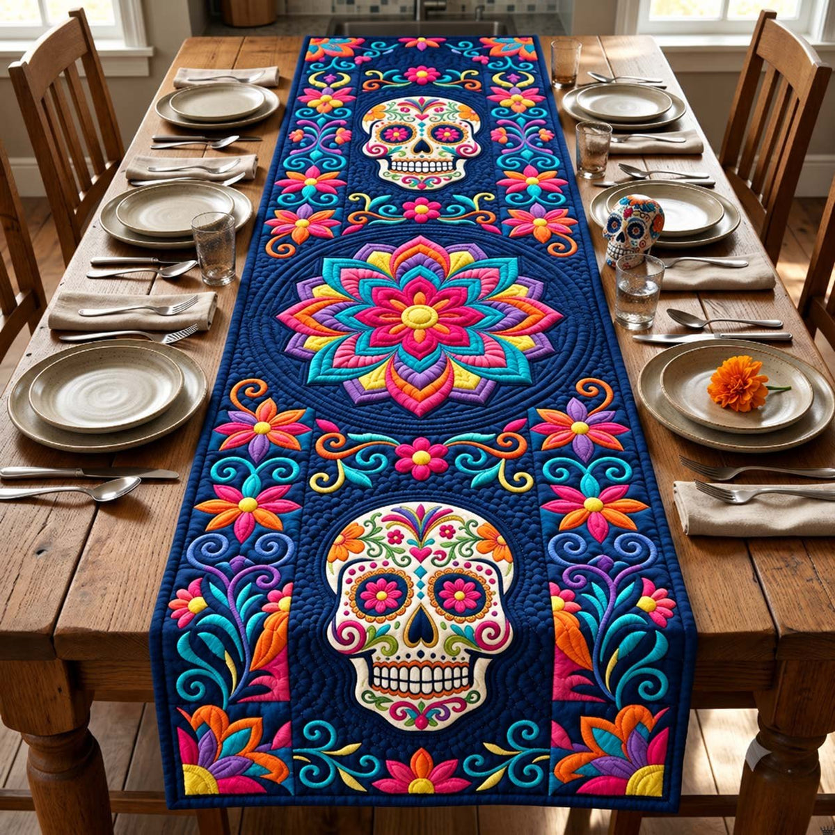 Midnight Skull Table Runner
