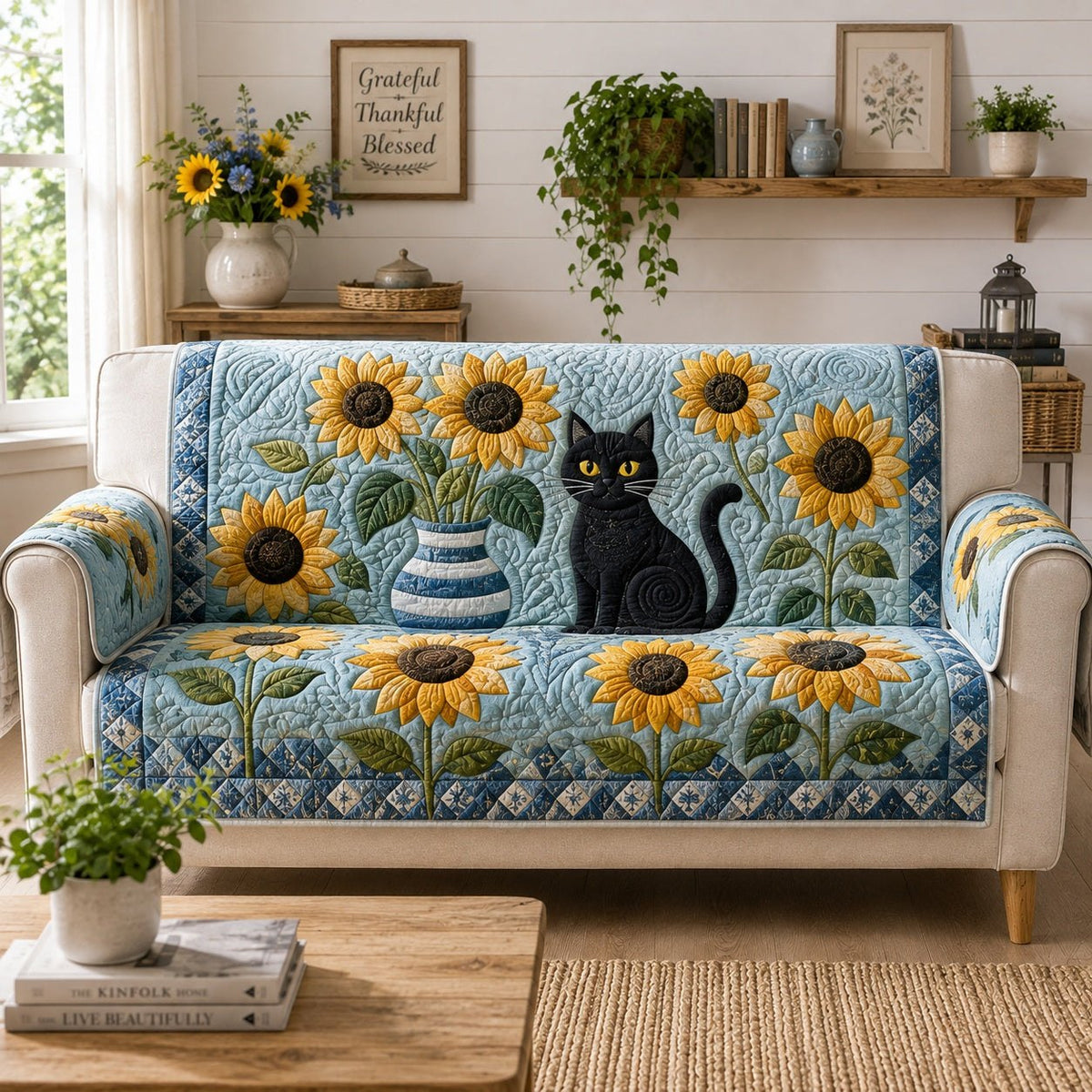 Midnight Sunflower Gaze Sofa Cover