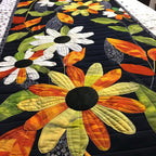 Orange Daisy on Black Panel Table Runner