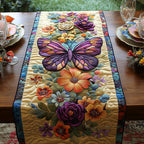 Purple Butterfly with Garden Flowers Table Runner