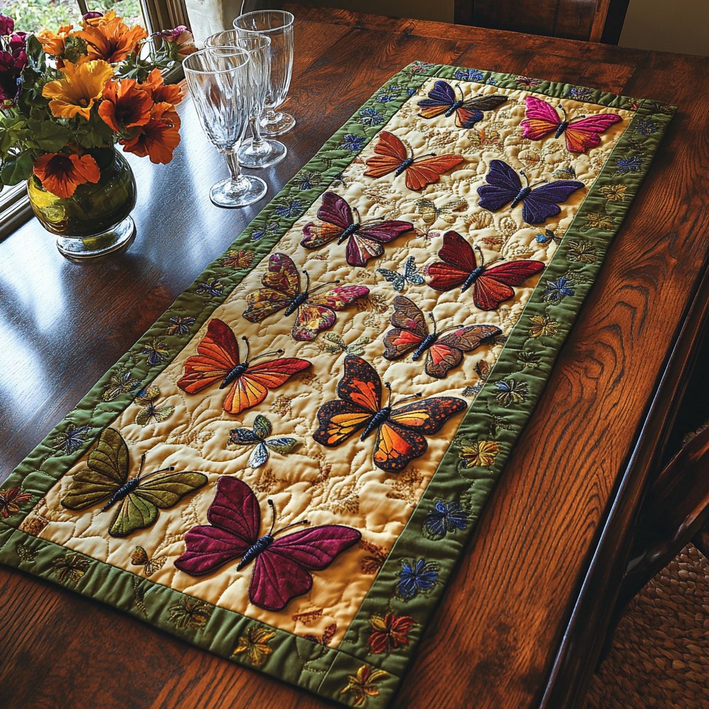 Butterflies on Cream Quilting Table Runner