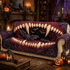 Monster Jaws with Bats on Red Sofa Cover