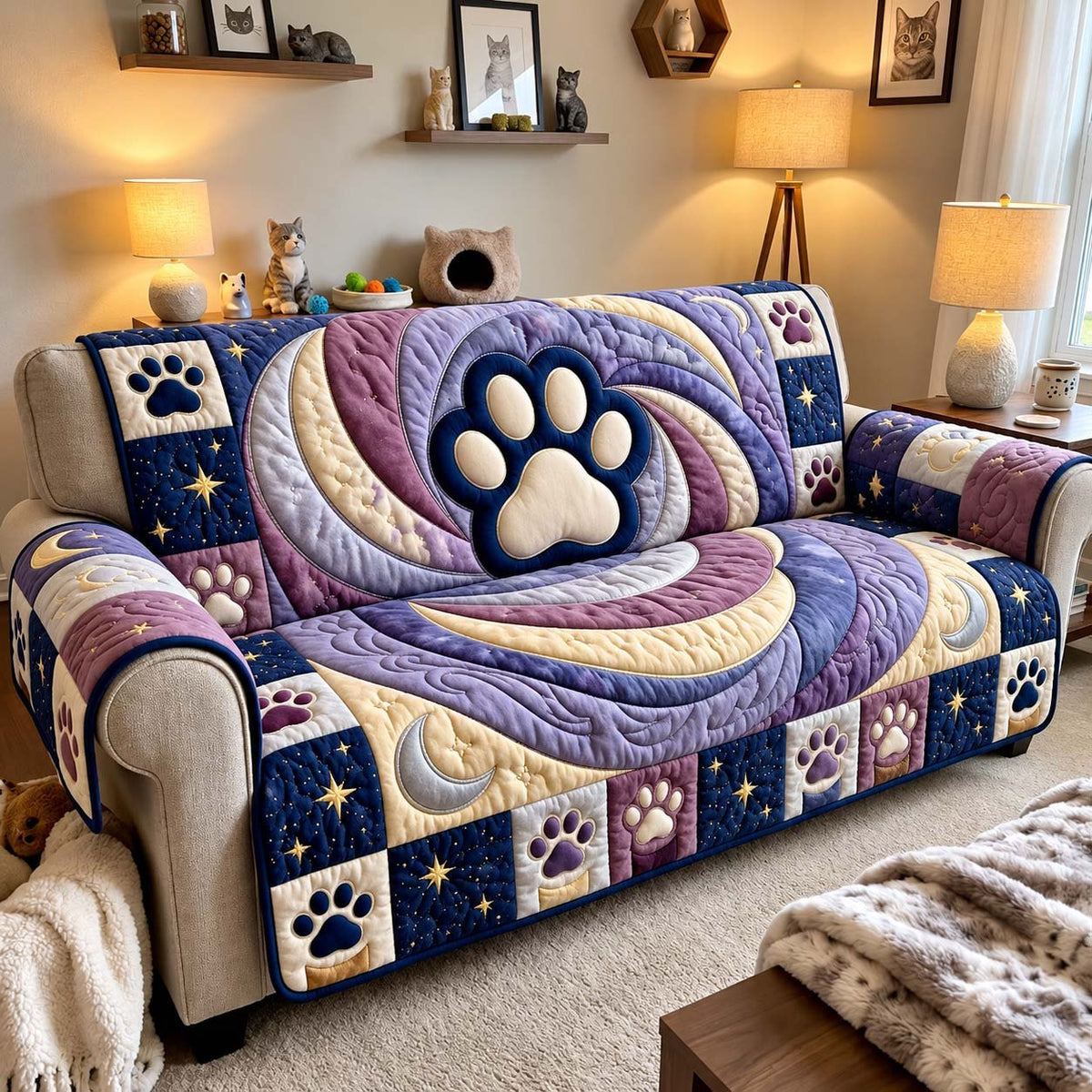 Moonlight Cat Paws Sofa Cover
