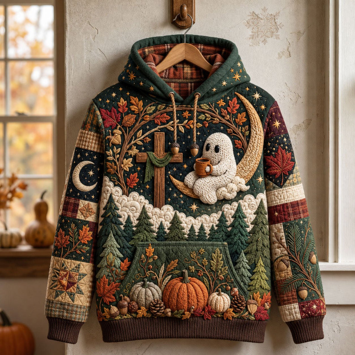 Moonlight Ghost Cross hoodie, all-over print