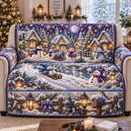 Moonlit Lavender Snowman Village Sofa Cover