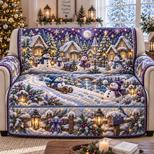 Moonlit Lavender Snowman Village Sofa Cover - Made to Order