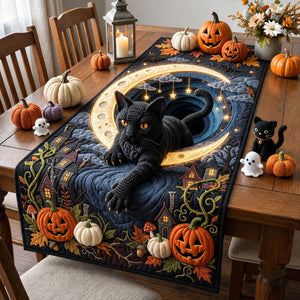 Moonlit Black Cat Crochet Table Runner - Made to Order