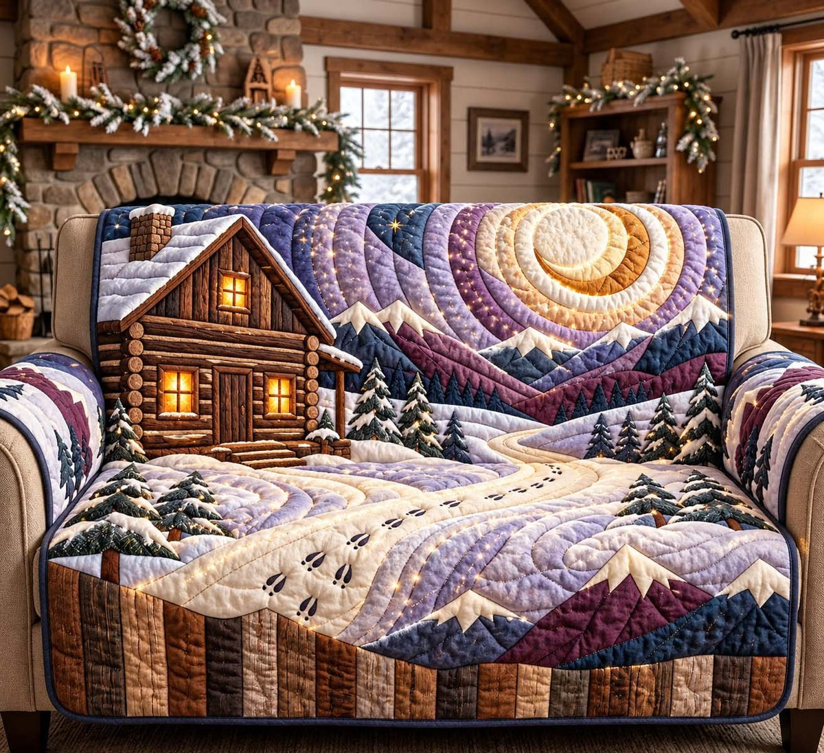 Moonlit Cabin Trail Sofa Cover