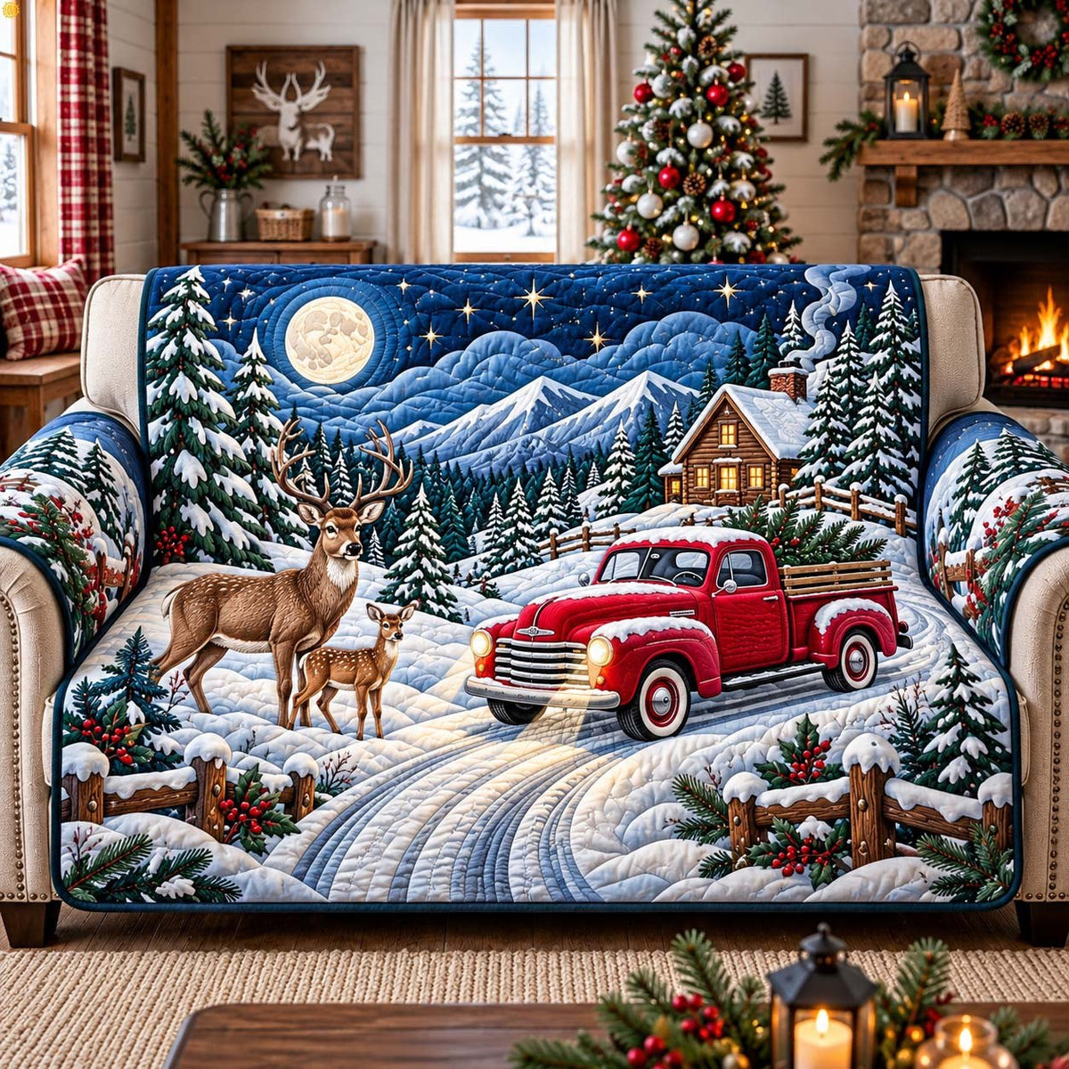 Moonlit Christmas Ride Sofa Cover