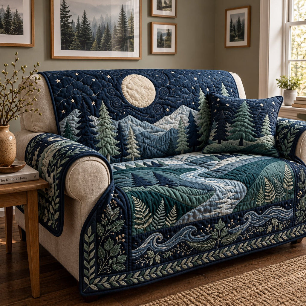 Moonlit Evergreen Forest Sofa Cover