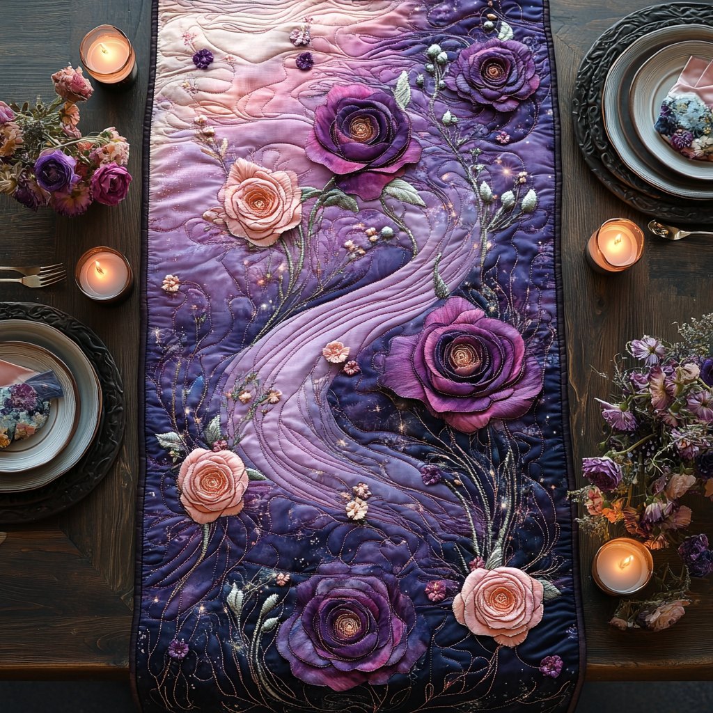 Moonlit Lilac Roses Table Runner