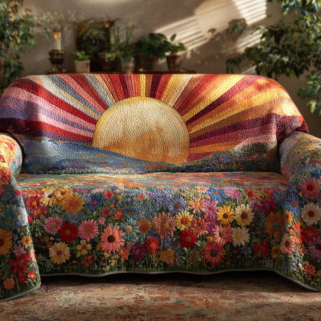 Sunrise Over the Flower Meadow Sofa Cover
