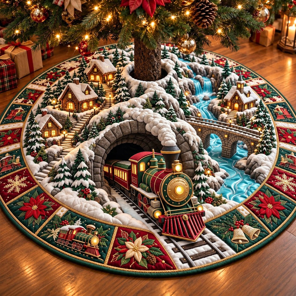 Mountain Train Christmas Tree Skirt