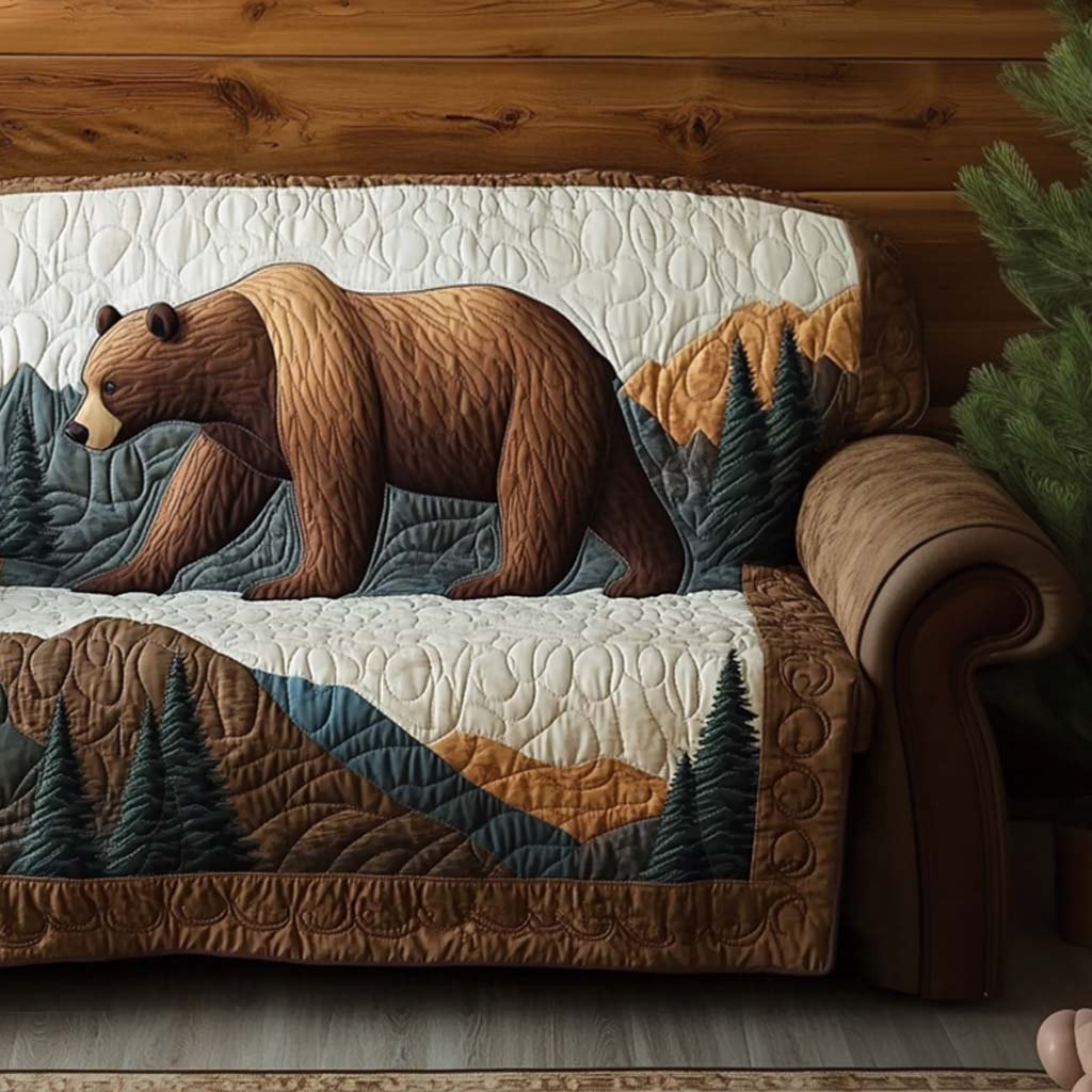 Bear Walking on Blue Mountains Sofa Cover