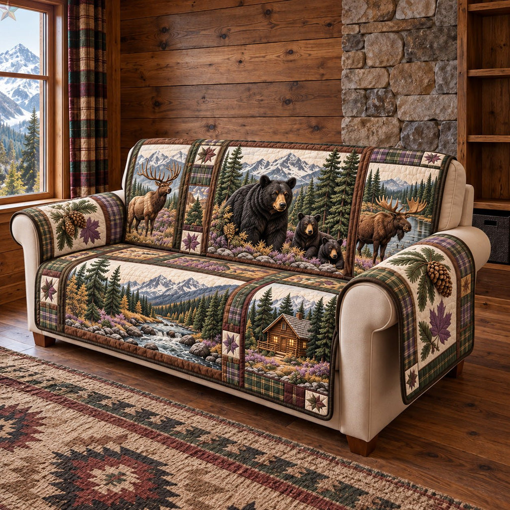 Mountain Wildlife Bear and Moose Sofa Cover