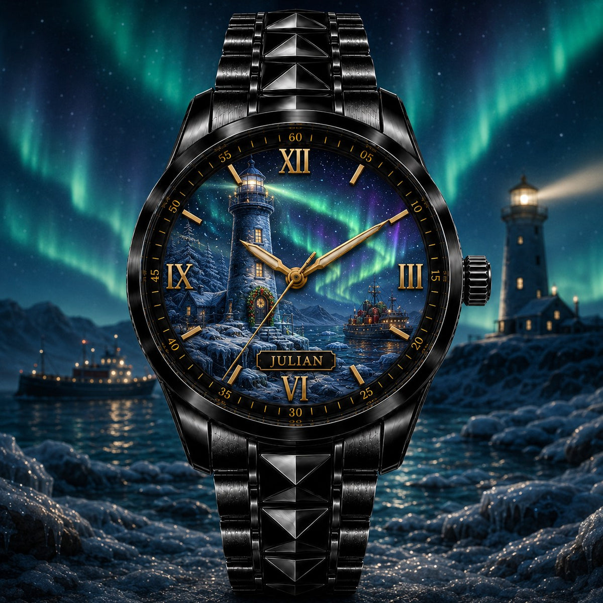 Custom Aurora Lighthouse Watch — personalized with a custom name