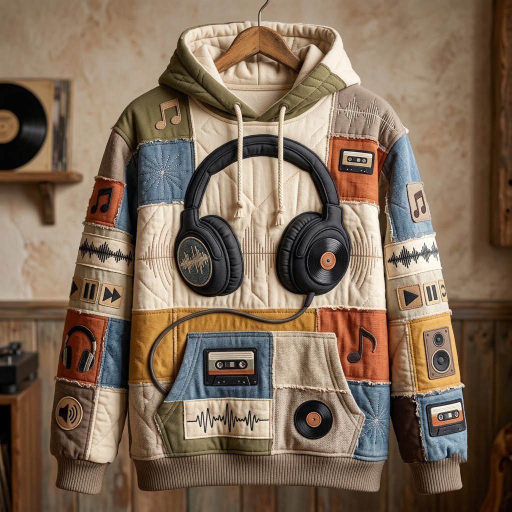 Headphones and a Cassette hoodie, all-over print
