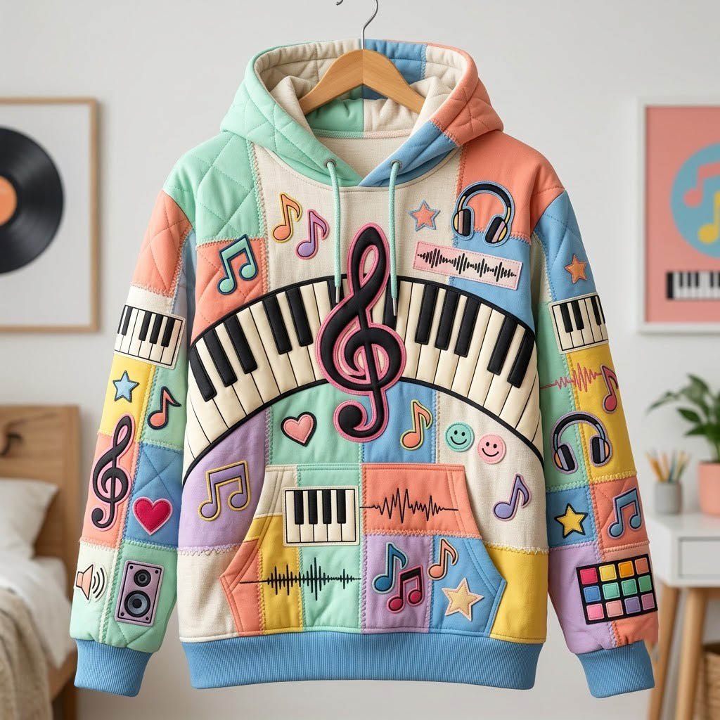 Pastel Piano Keys with Notes hoodie, all-over print