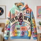 Pastel Piano Keys with Notes hoodie, all-over print